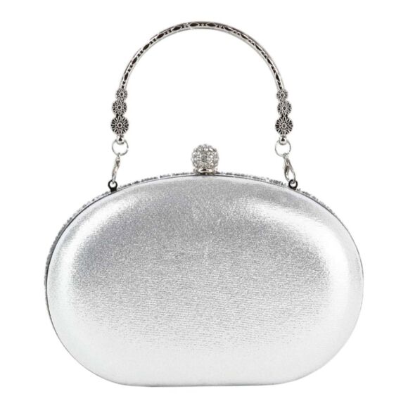 Gorgeous Rhinestone Bling Silver Evening Handbag Purse - Picture 5 of 7